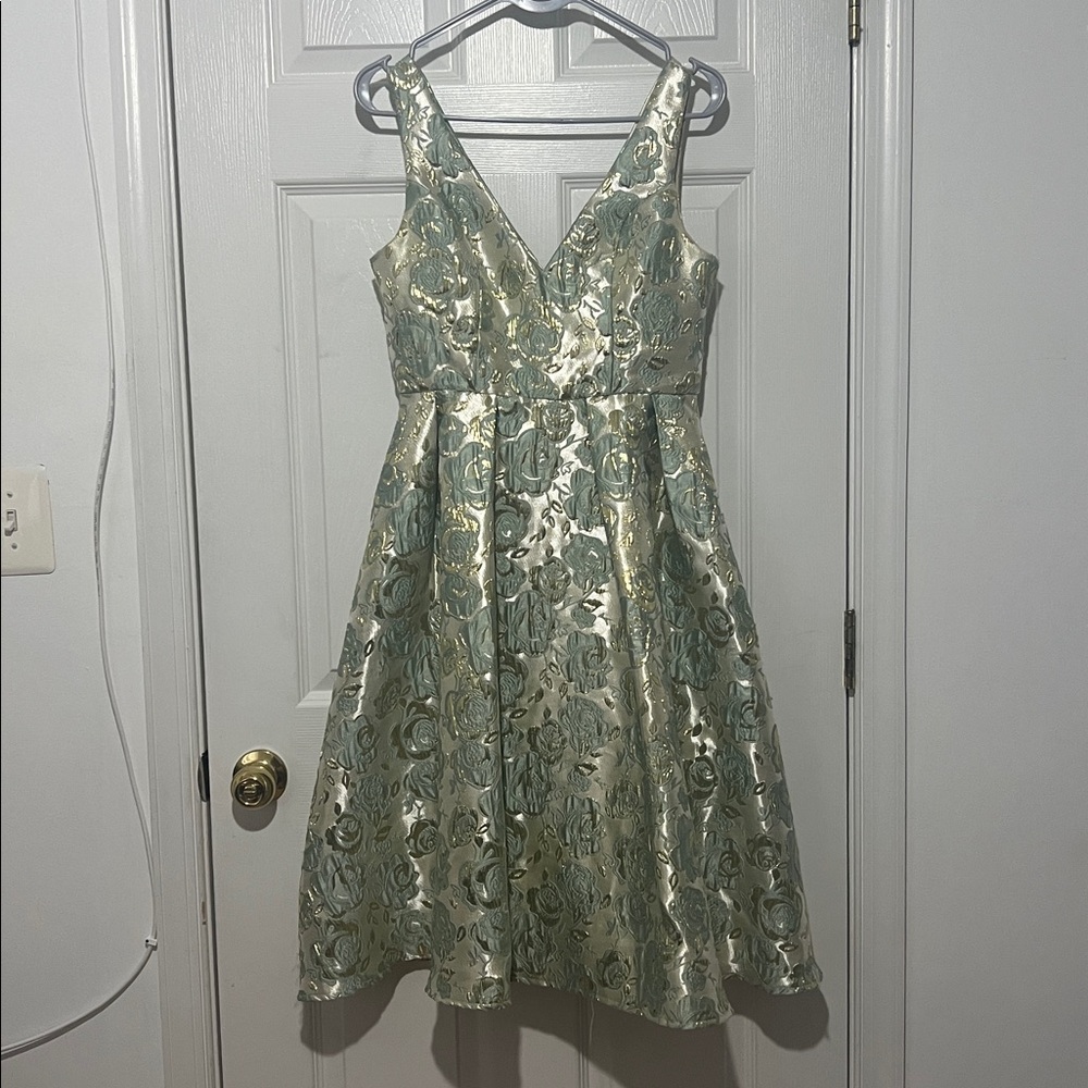 Bridgehampton Silver green Jacquard Sleeveless Midi Dress With Pockets
